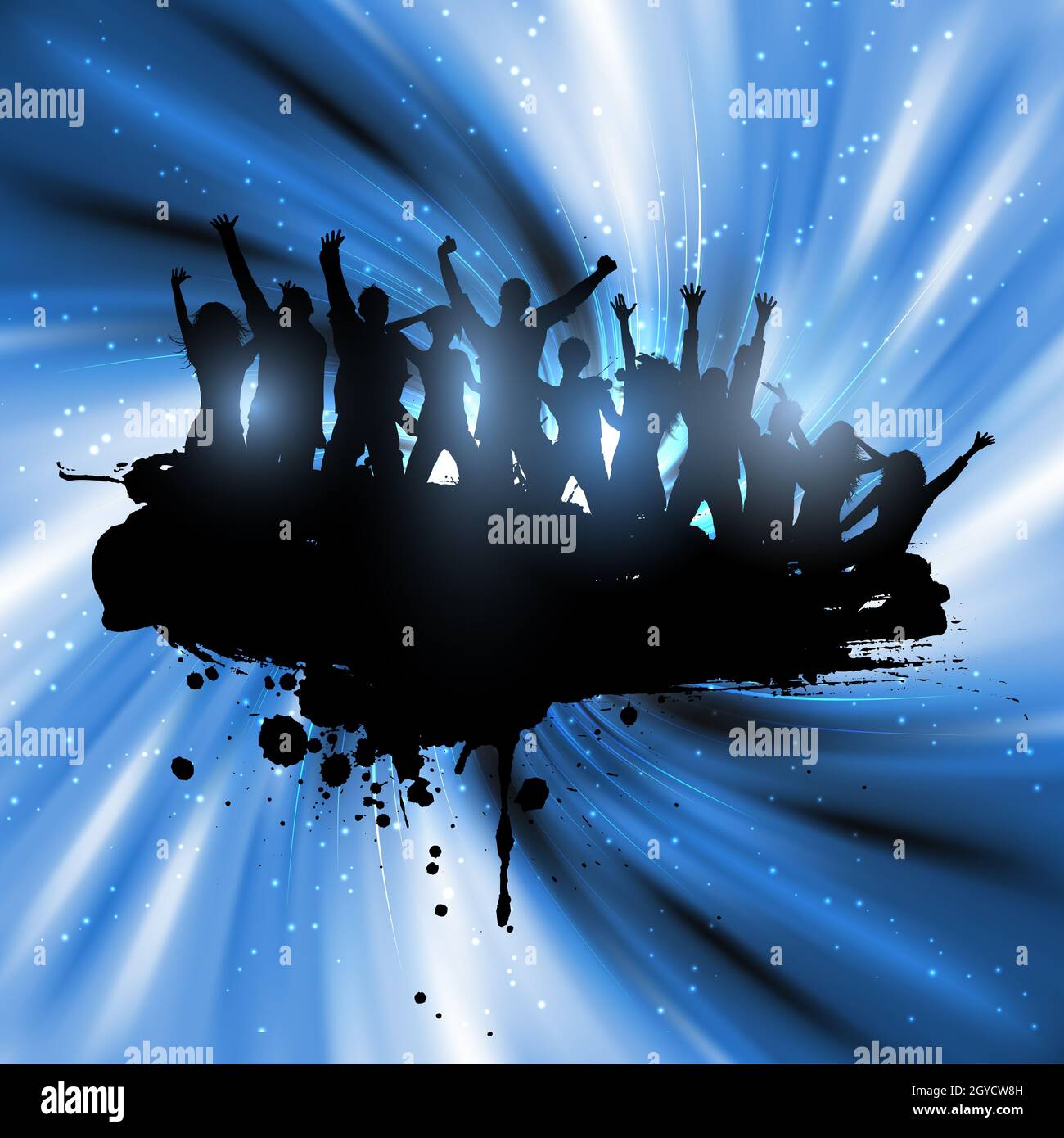 Grunge-Silhouette der Party-crowd Stockfoto