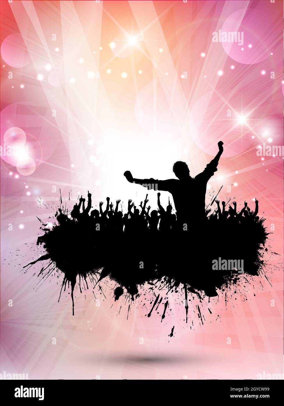 Silhouette einer grunzenden Party-Menge auf abstraktem Hintergrund Stockfoto
