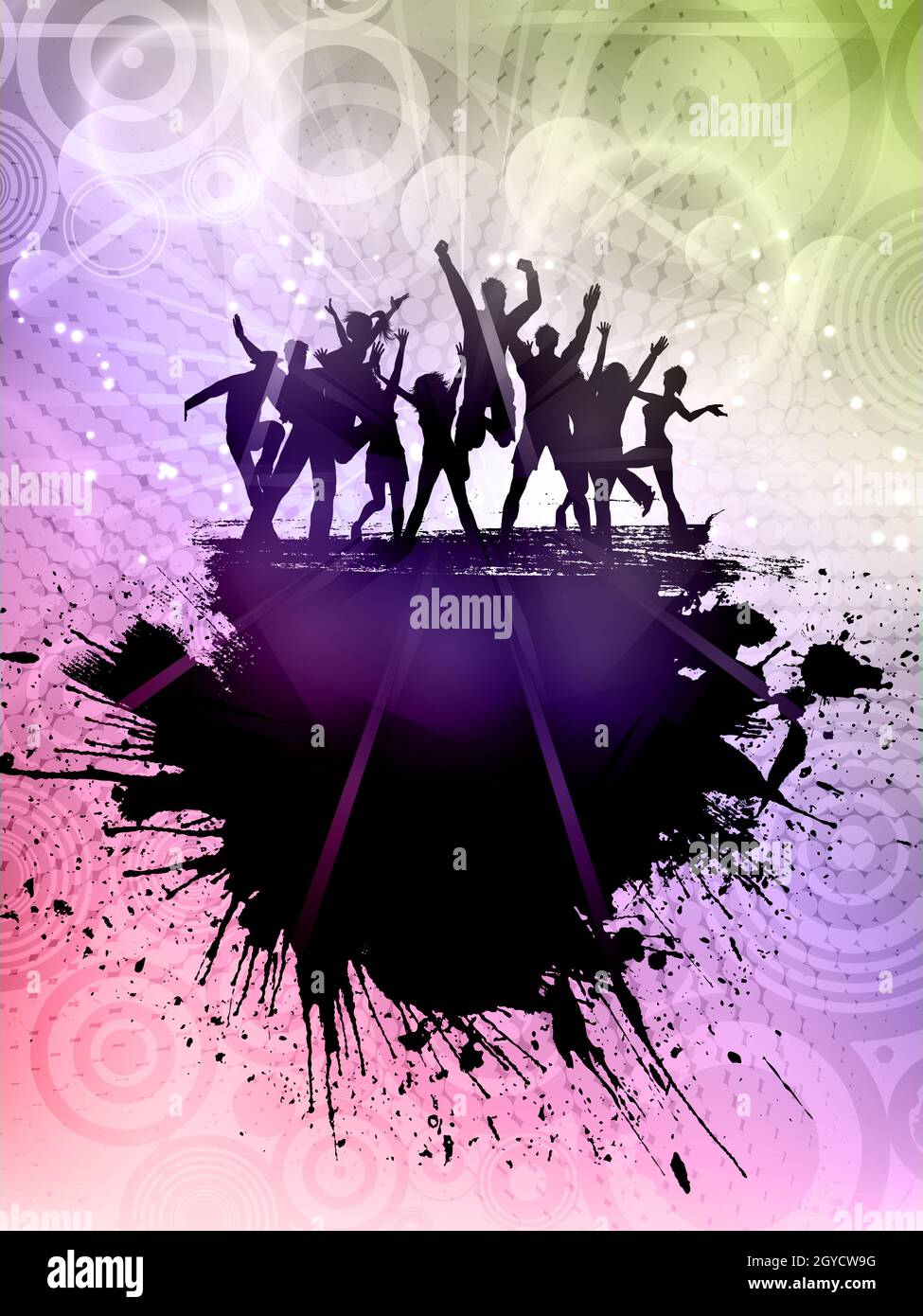 Silhouette einer grunzenden Party-Menge auf abstraktem Hintergrund Stockfoto