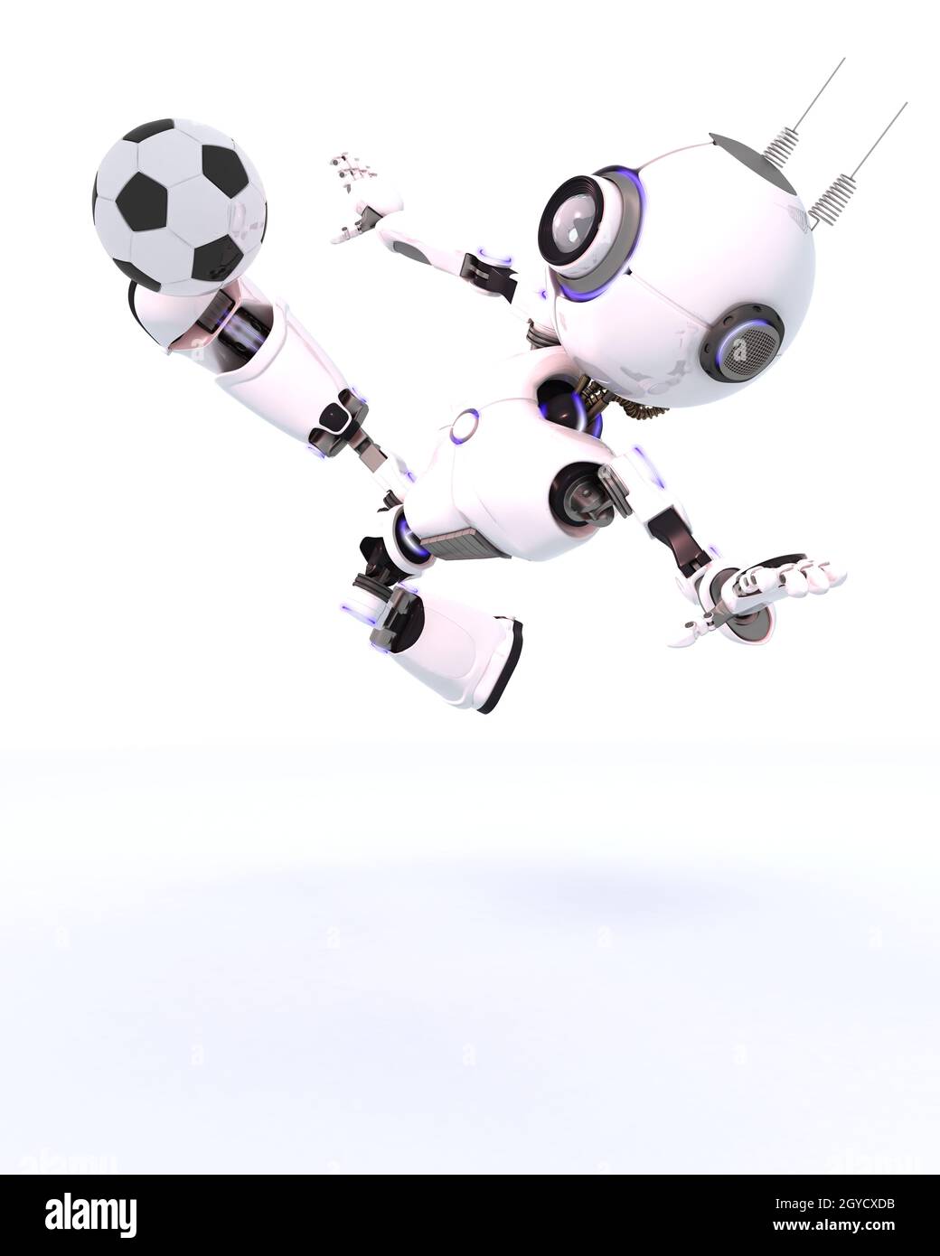 3D Rendern eines Roboters Fußball spielen Stockfoto