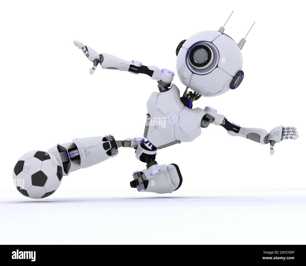3D Rendern eines Roboters Fußball spielen Stockfoto