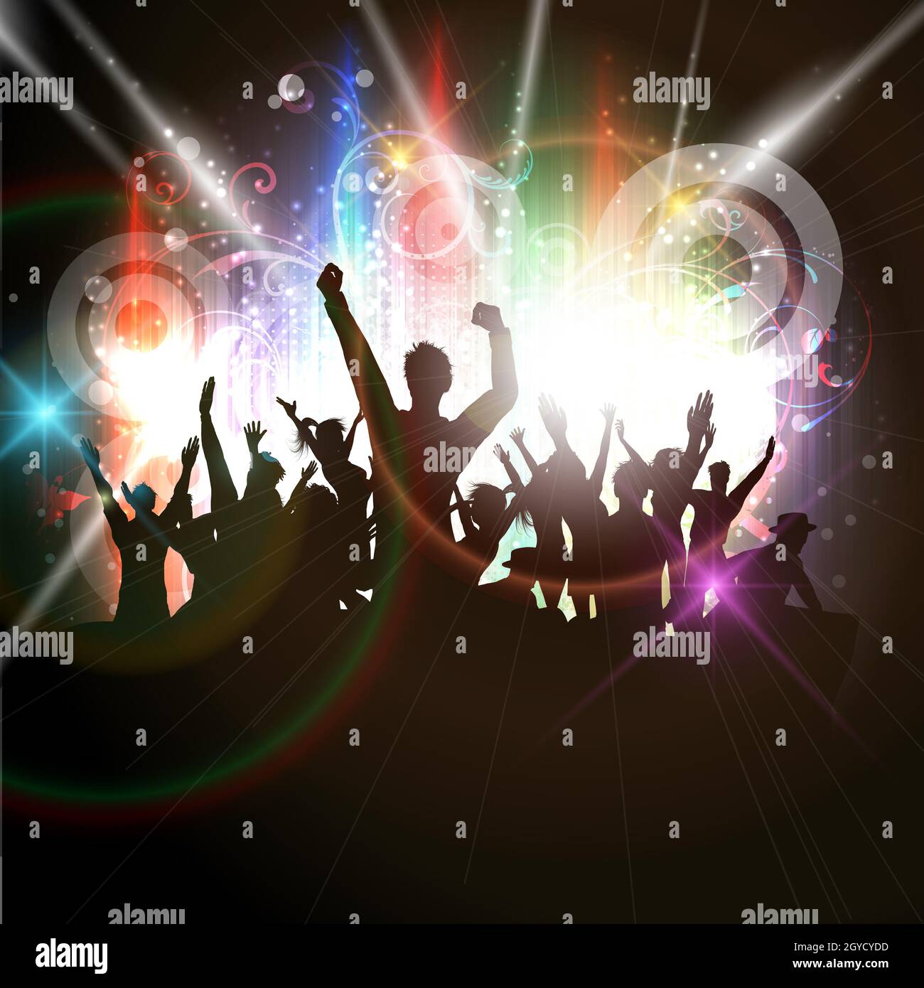 Silhouette der Party-Crowd vor einem abstrakten Hintergrund Stockfoto