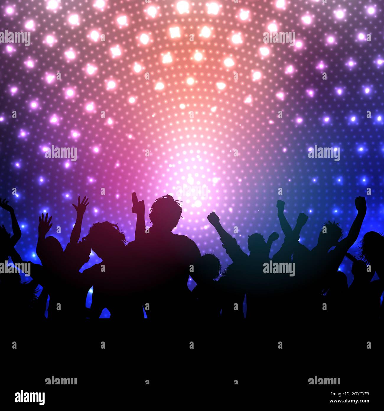 Silhouette der Party-Crowd auf die Disko leuchtet Hintergrund Stockfoto