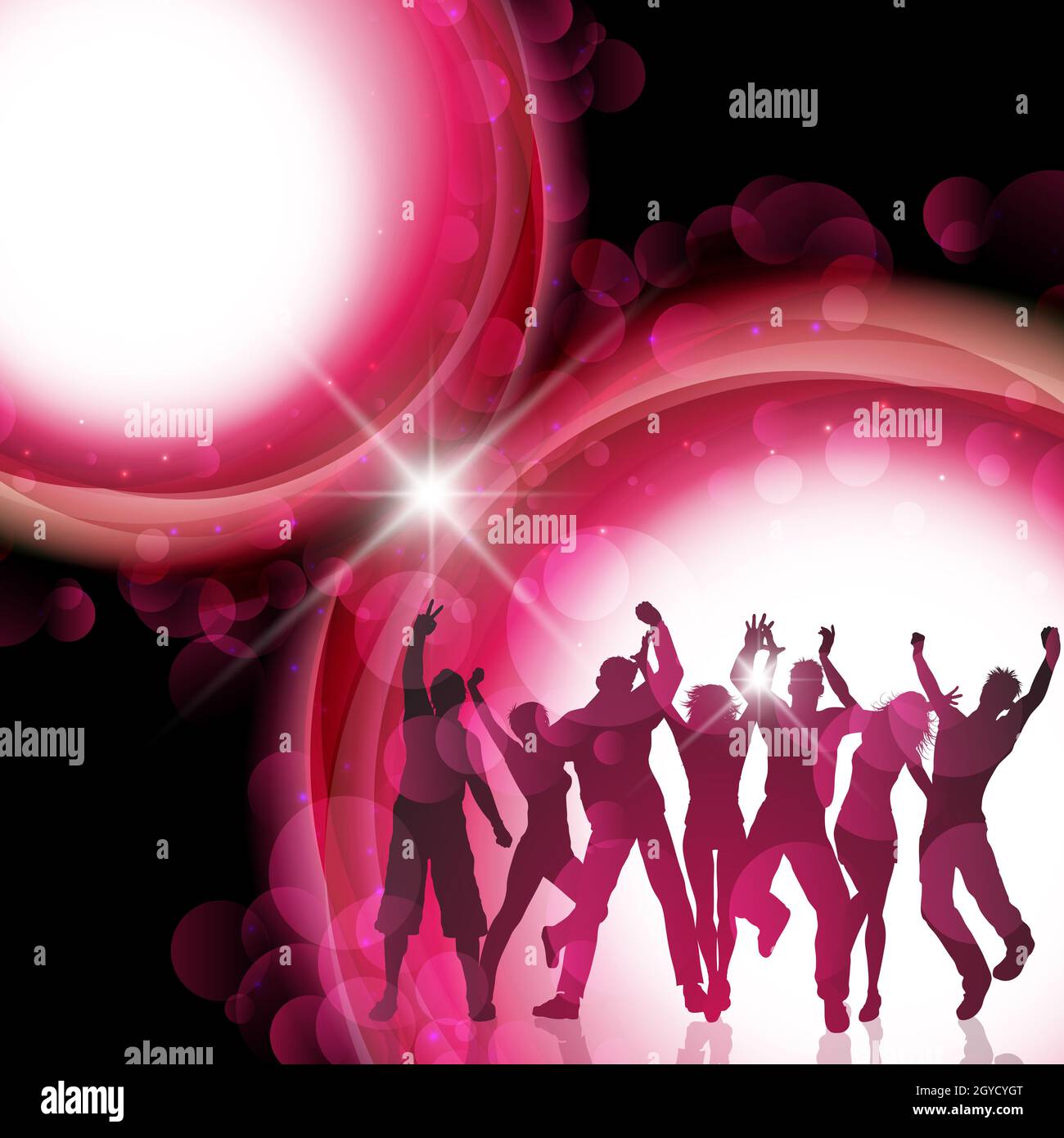 Silhouette einer Gruppe von Partypeople tanzen Stockfoto