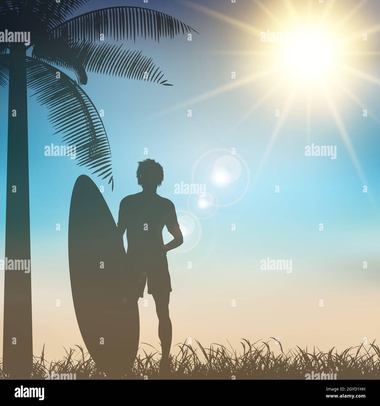 Silhouette der ein Surfer auf einer tropischen Hintergrund Stockfoto