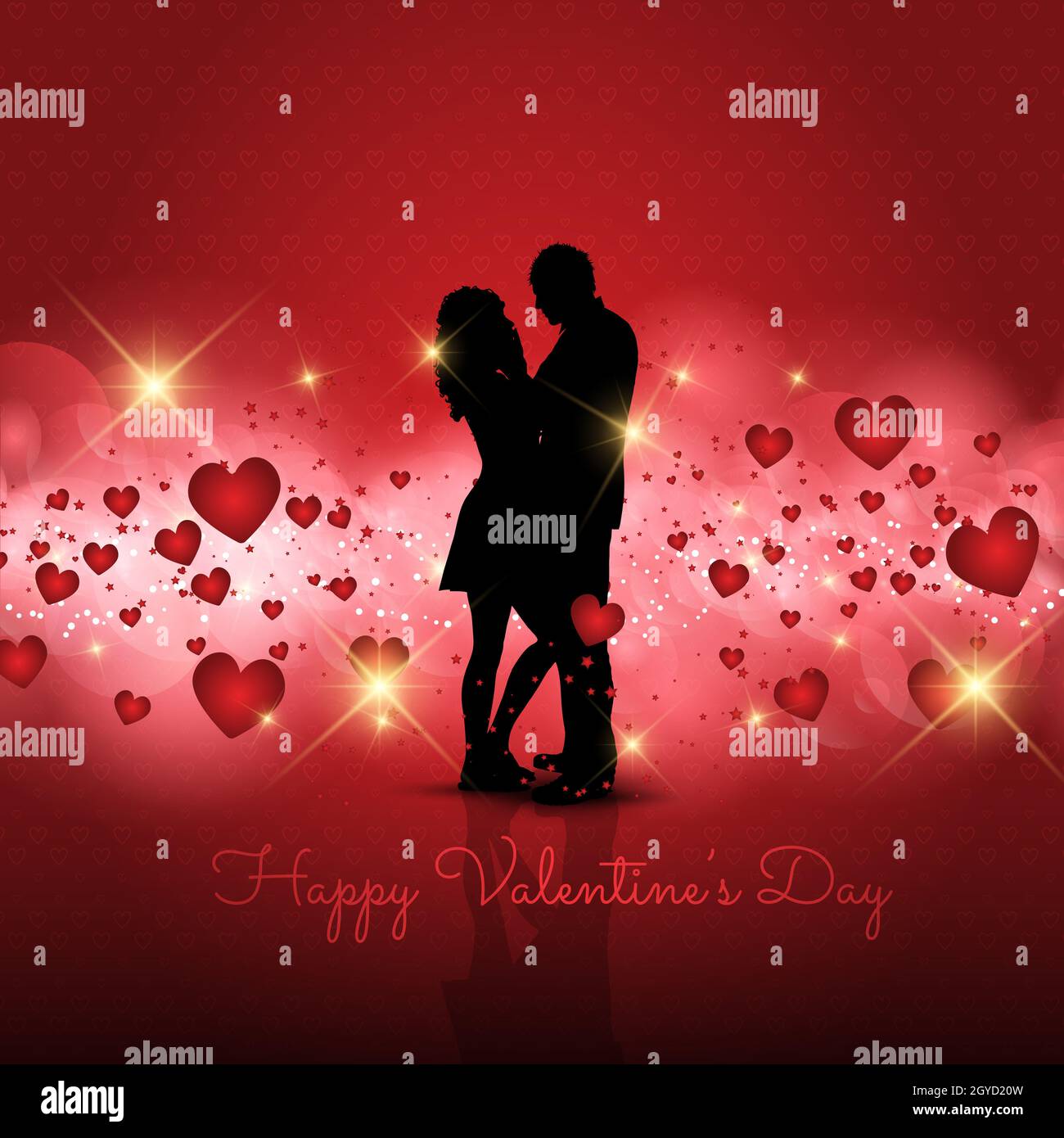 Silhouette eines liebenden Paar an einem Valentinstag Hintergrund Stockfoto