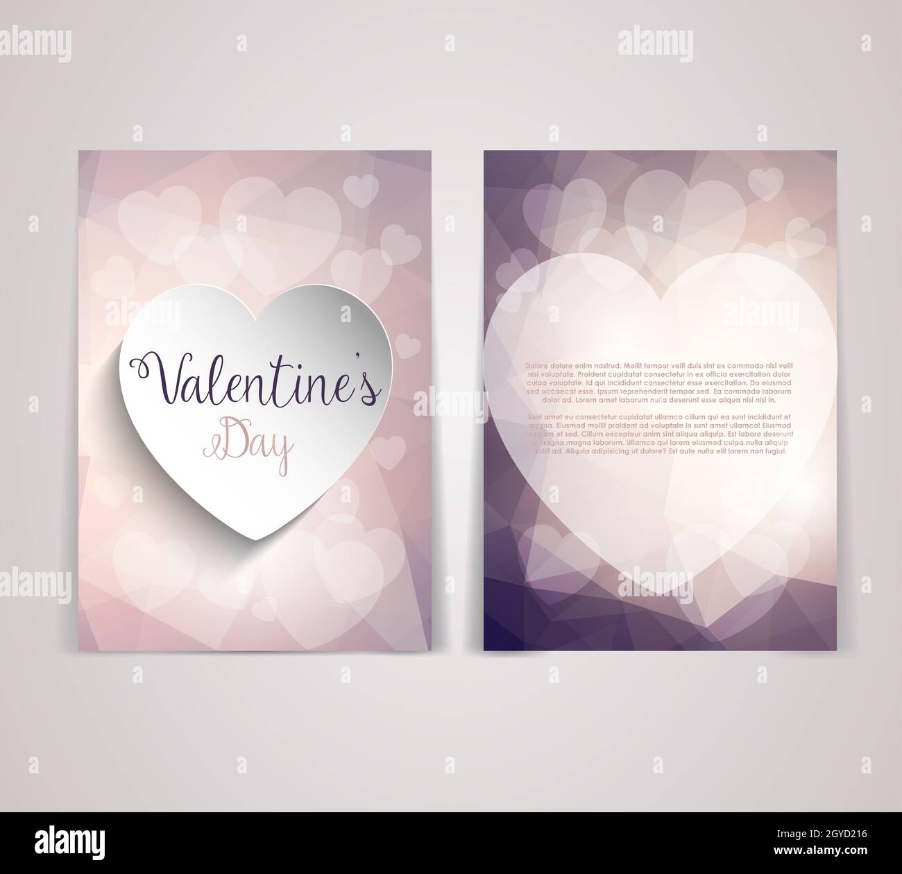 Doppelseitige Valentinstag flyer Vorlage mit einem Low Poly design Stockfoto