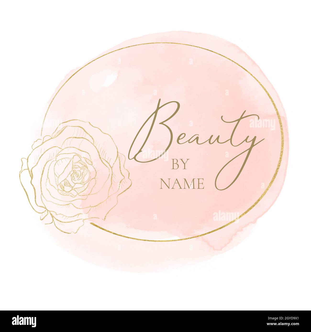 Elegantes feminines Logo-Design in Pink und Gold Stockfoto