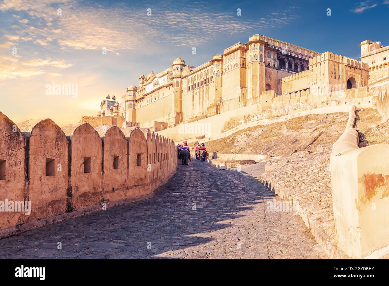 Amber Fort von Jaipur, berühmte Touristenattraktion, Rajasthan, Indien. Stockfoto