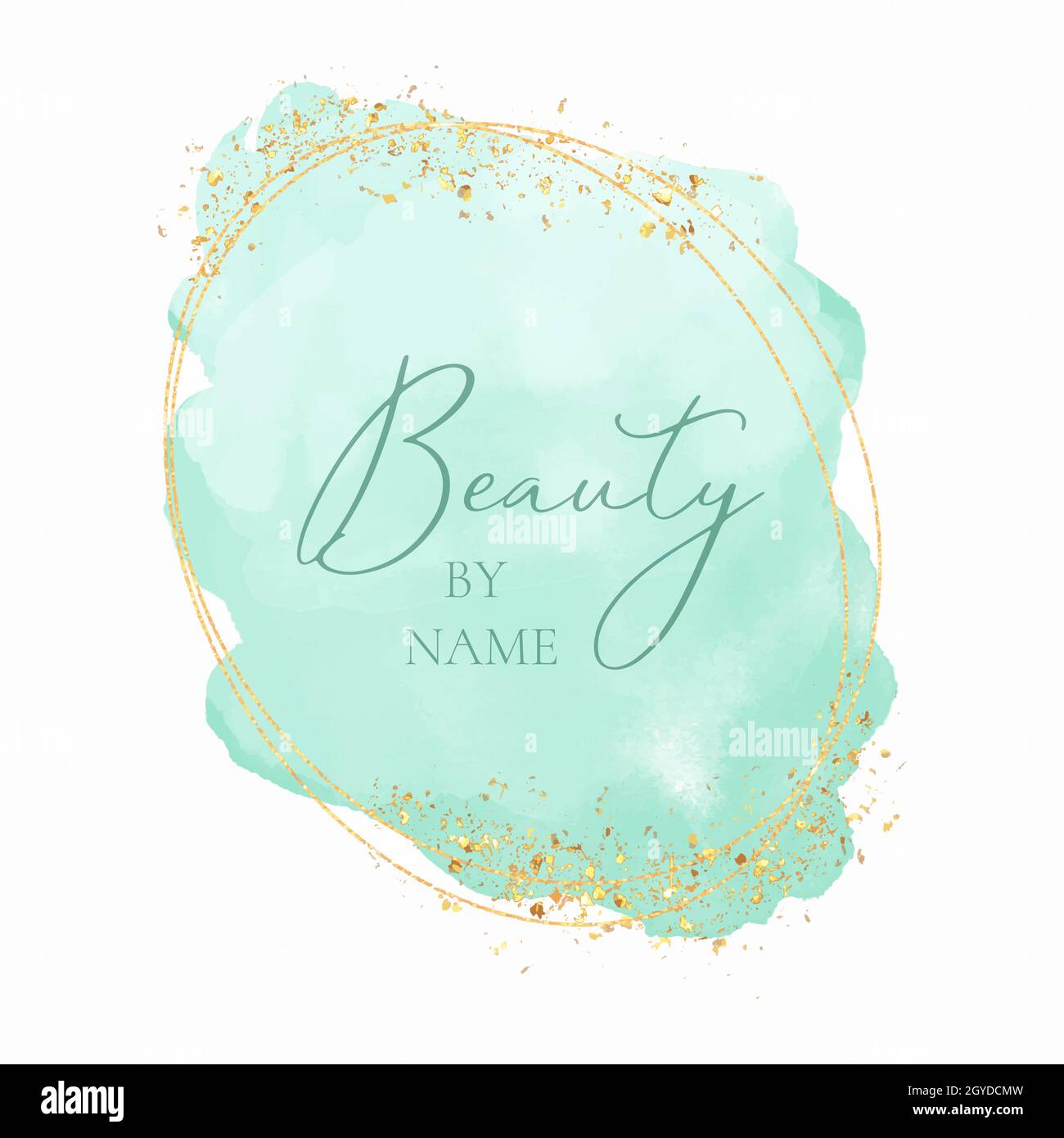 Dekoratives Aquarell-Logo im Beauty-Stil mit glitzernden Goldelementen Stockfoto
