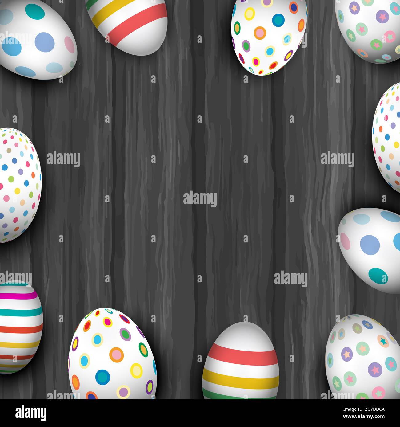 Cute Ostereier auf einem alten hölzernen Textur Stockfoto