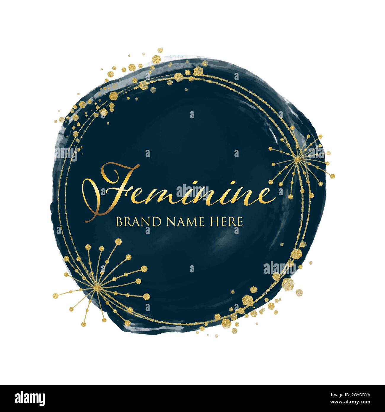 Feminines Logo-Design mit Aquarell- und Golddesign Stockfoto