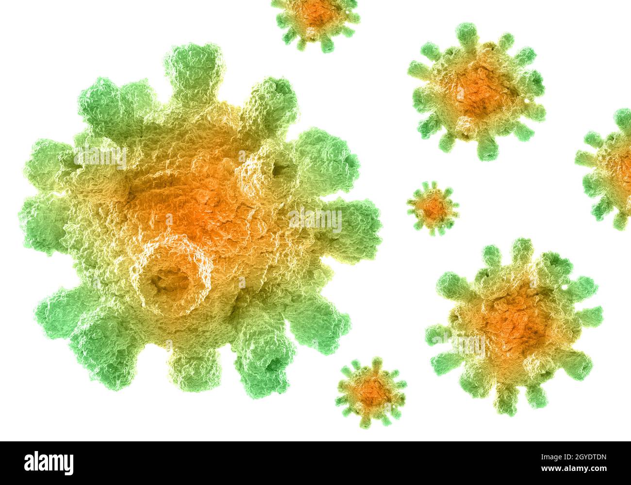 3D-Darstellung eines medizinischen Hintergrunds mit abstrakten Corona-Viruszellen Stockfoto