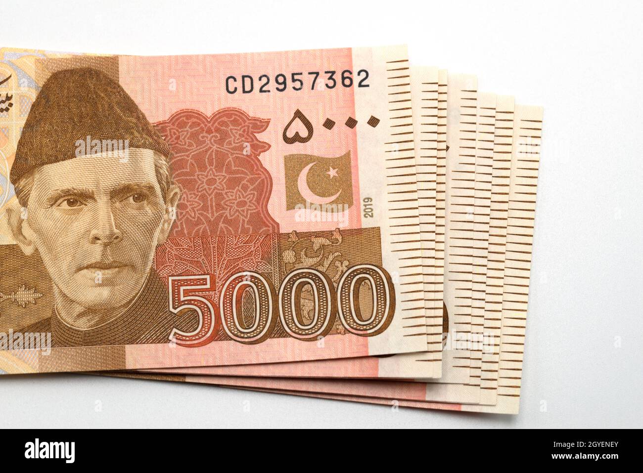 Pakistanische Rupien, pakistanische Währungsscheine, 5000 Rupien Stockfoto