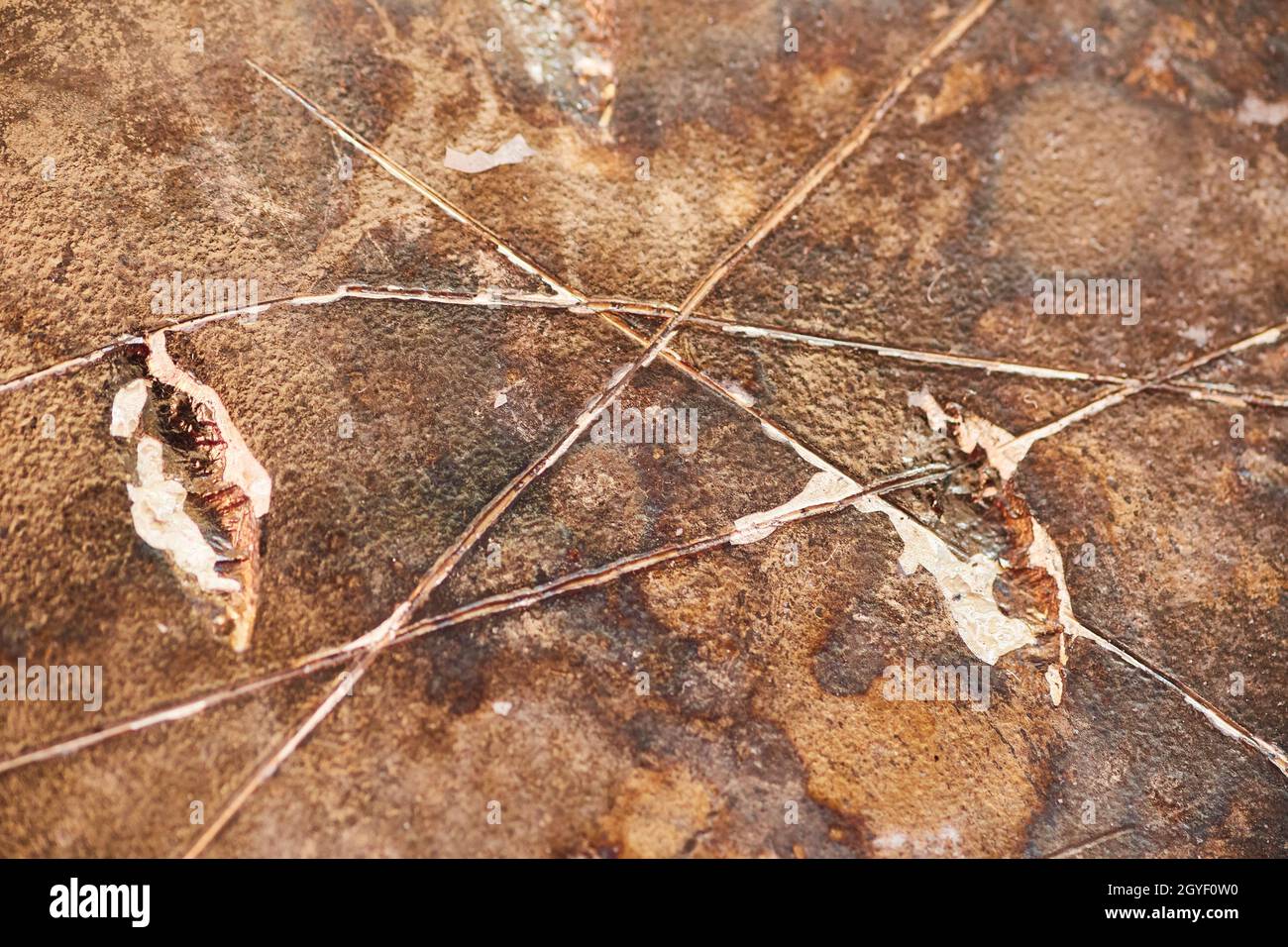 Makrodetails der gebrannten Festplatte mit Kratzern Stockfoto
