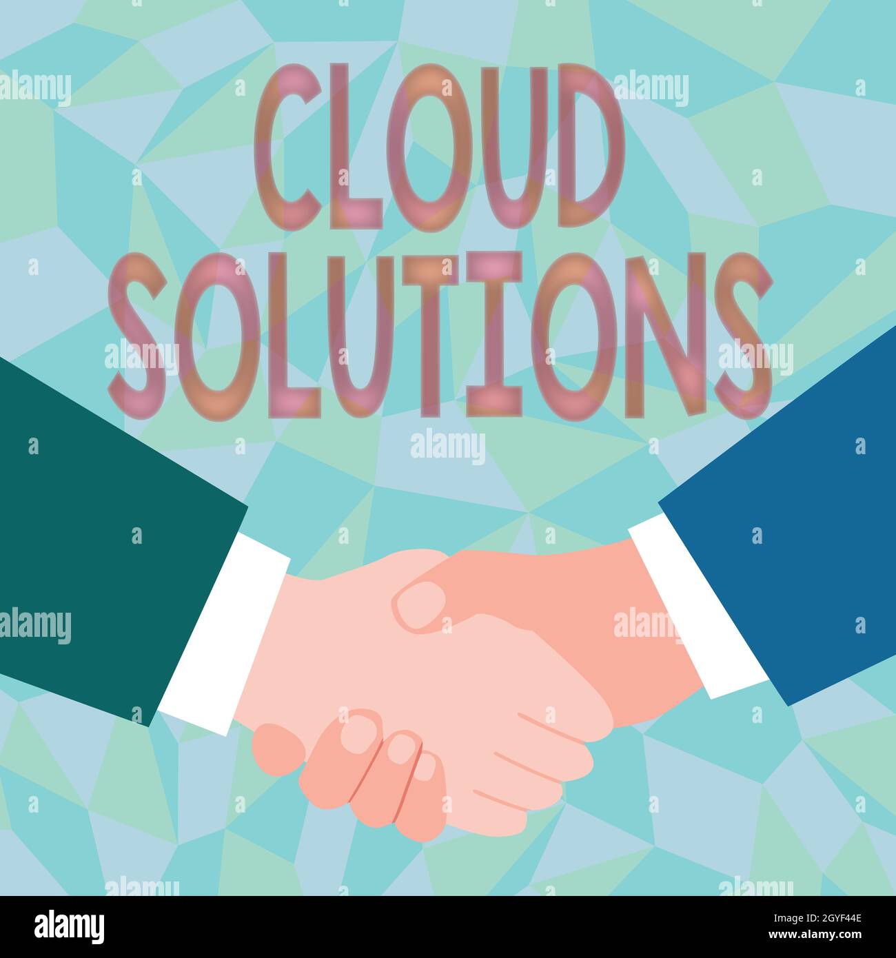 Konzeptunterschrift Cloud Solutions, Word für On-Demand-Dienste oder Ressourcen, auf die über das Internet zugegriffen wird Abstract People Akzeptieren von Deals, Image DisplayIn Stockfoto