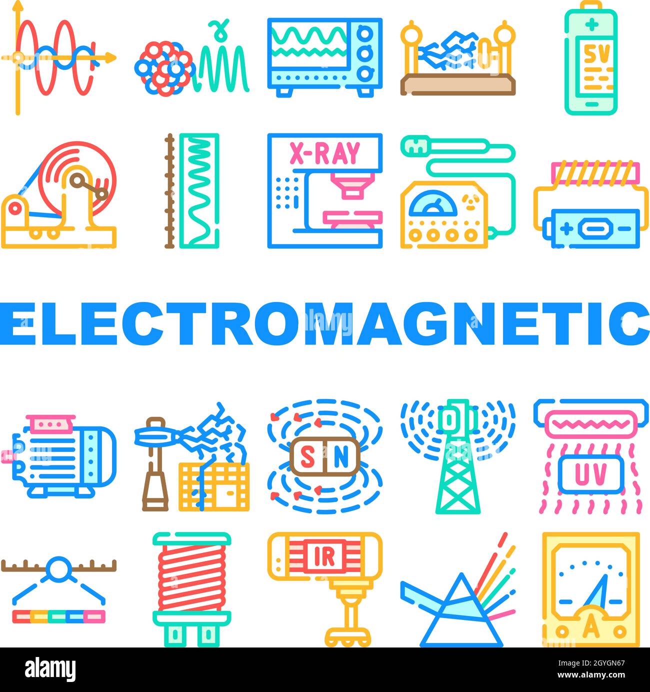 Symbole Für Elektromagnetische Physik Set Vector Stock Vektor