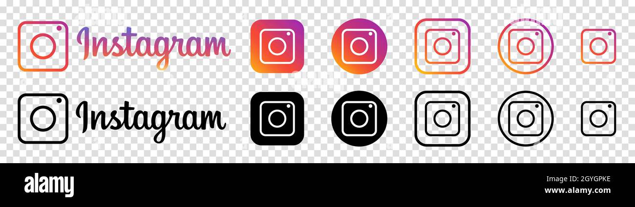 Vinnytsia, Ukraine - 7. Oktober 2021: Instagram Vector Icon Set. Editorial Icons isoliert auf transparentem Hintergrund Stock Vektor