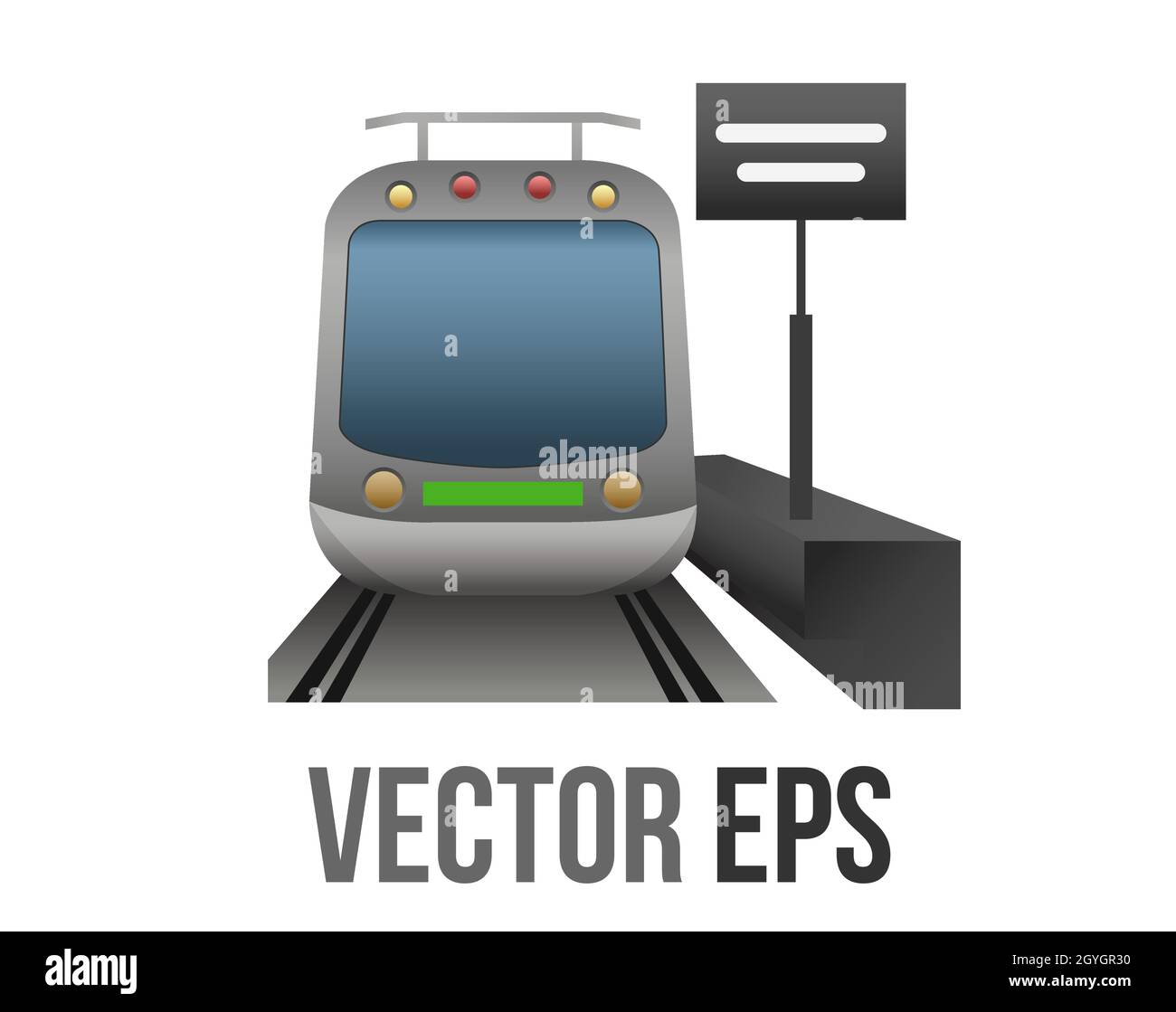 Der isolierte Vektor-Frontbahnhof mit Bordsymbol, an dem Passagiere einsteigen können. Stock Vektor