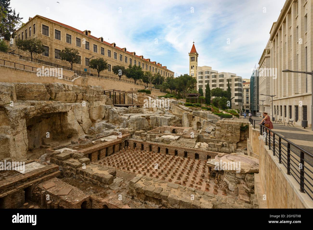 LIBANON, BEIRUT, INNENSTADT VON BEIRUT, ÜBERRESTE DER RÖMISCHEN BÄDER VON BEIRUT Stockfoto