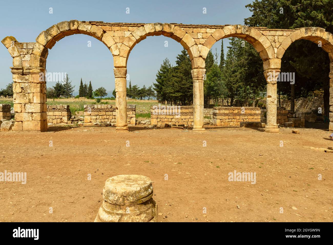LIBANON, BEKAA, BEQAA-TAL, RUINEN DER UMAYYADISCHEN STADT ANJAR (UNESCO-WELTKULTURERBE) Stockfoto
