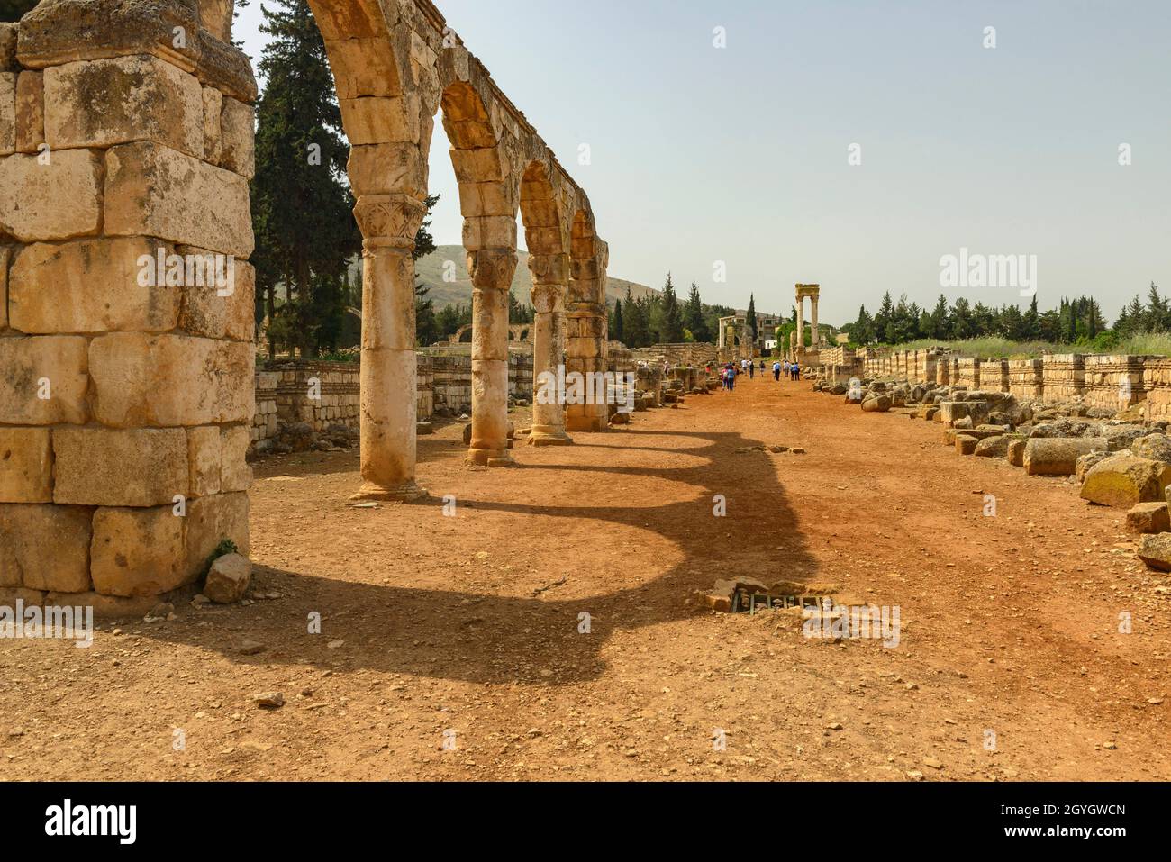 LIBANON, BEKAA, BEQAA-TAL, RUINEN DER UMAYYADISCHEN STADT ANJAR (UNESCO-WELTKULTURERBE) Stockfoto