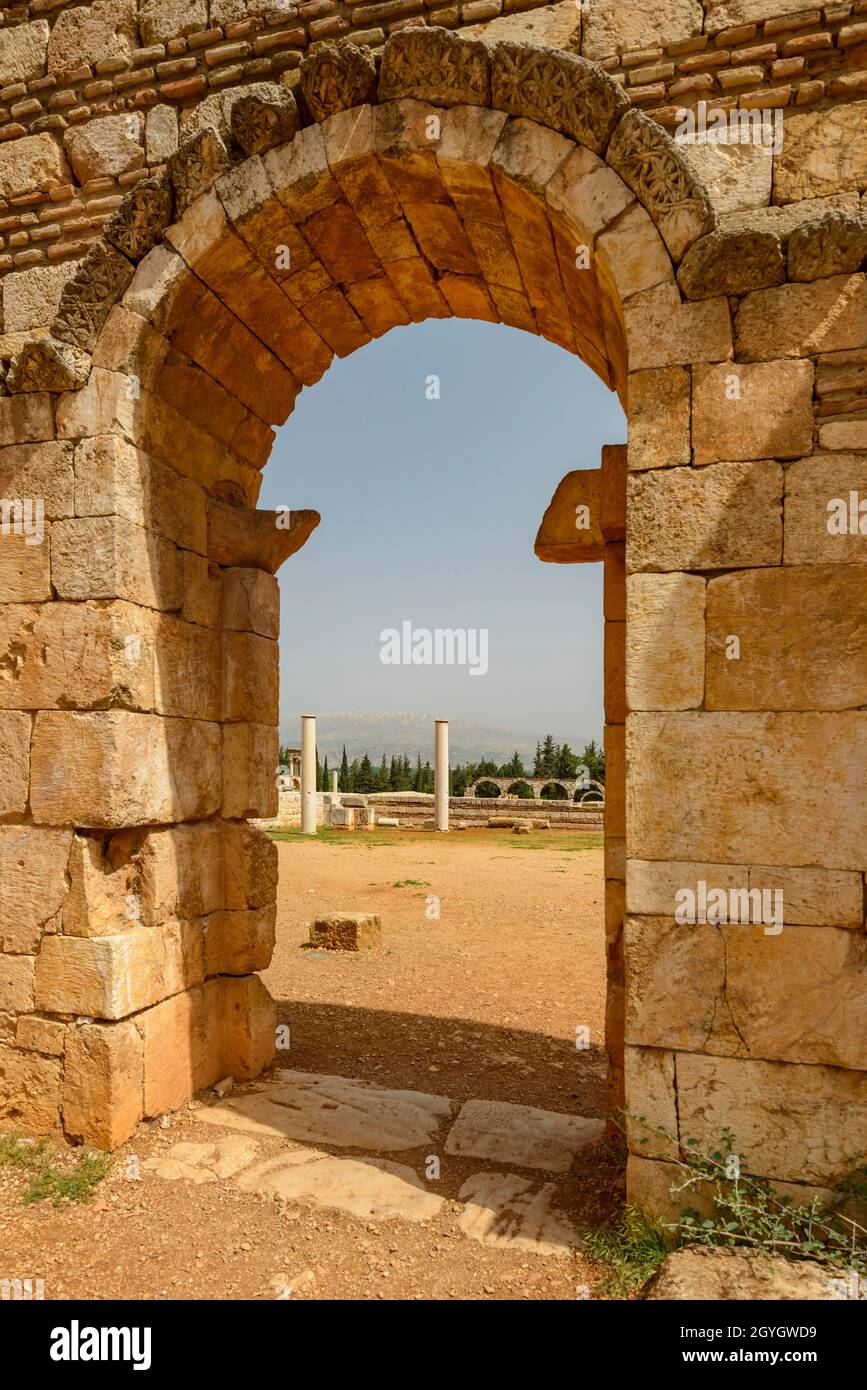 LIBANON, BEKAA, BEQAA-TAL, RUINEN DER UMAYYADISCHEN STADT ANJAR (UNESCO-WELTKULTURERBE) Stockfoto