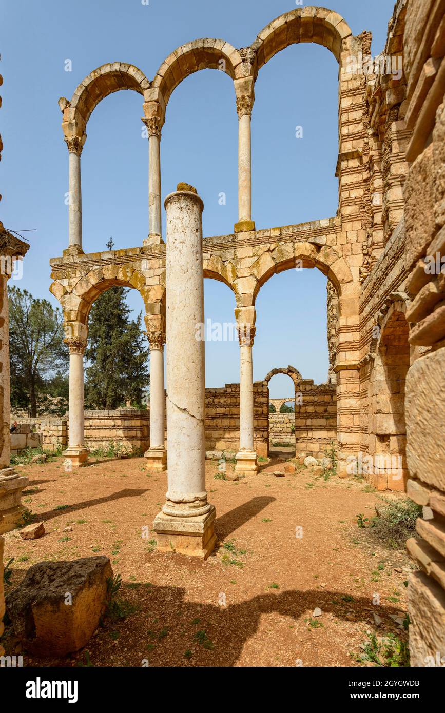 LIBANON, BEKAA, BEQAA-TAL, RUINEN DER UMAYYADISCHEN STADT ANJAR (UNESCO-WELTKULTURERBE) Stockfoto