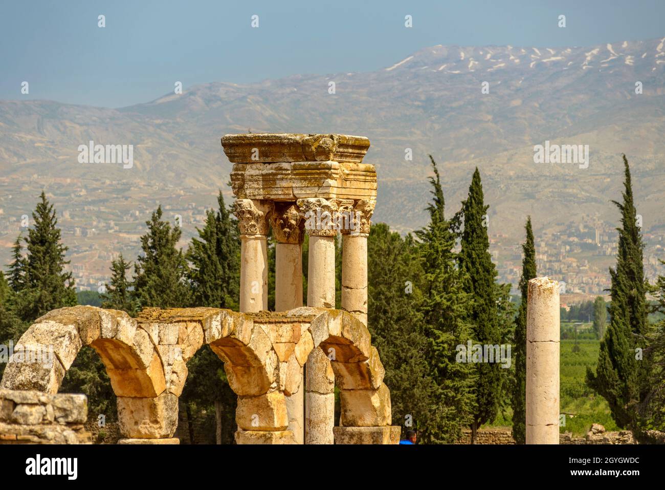 LIBANON, BEKAA, BEQAA-TAL, RUINEN DER UMAYYADISCHEN STADT ANJAR (UNESCO-WELTKULTURERBE) Stockfoto