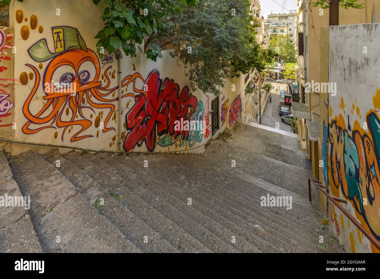 LIBANON, BEIRUT, REMEIL, TREPPE (SAYDEH-TREPPE) ZWISCHEN DEM DISTRIKT MAR MIKHAEL UND ACHRAFIEH Stockfoto