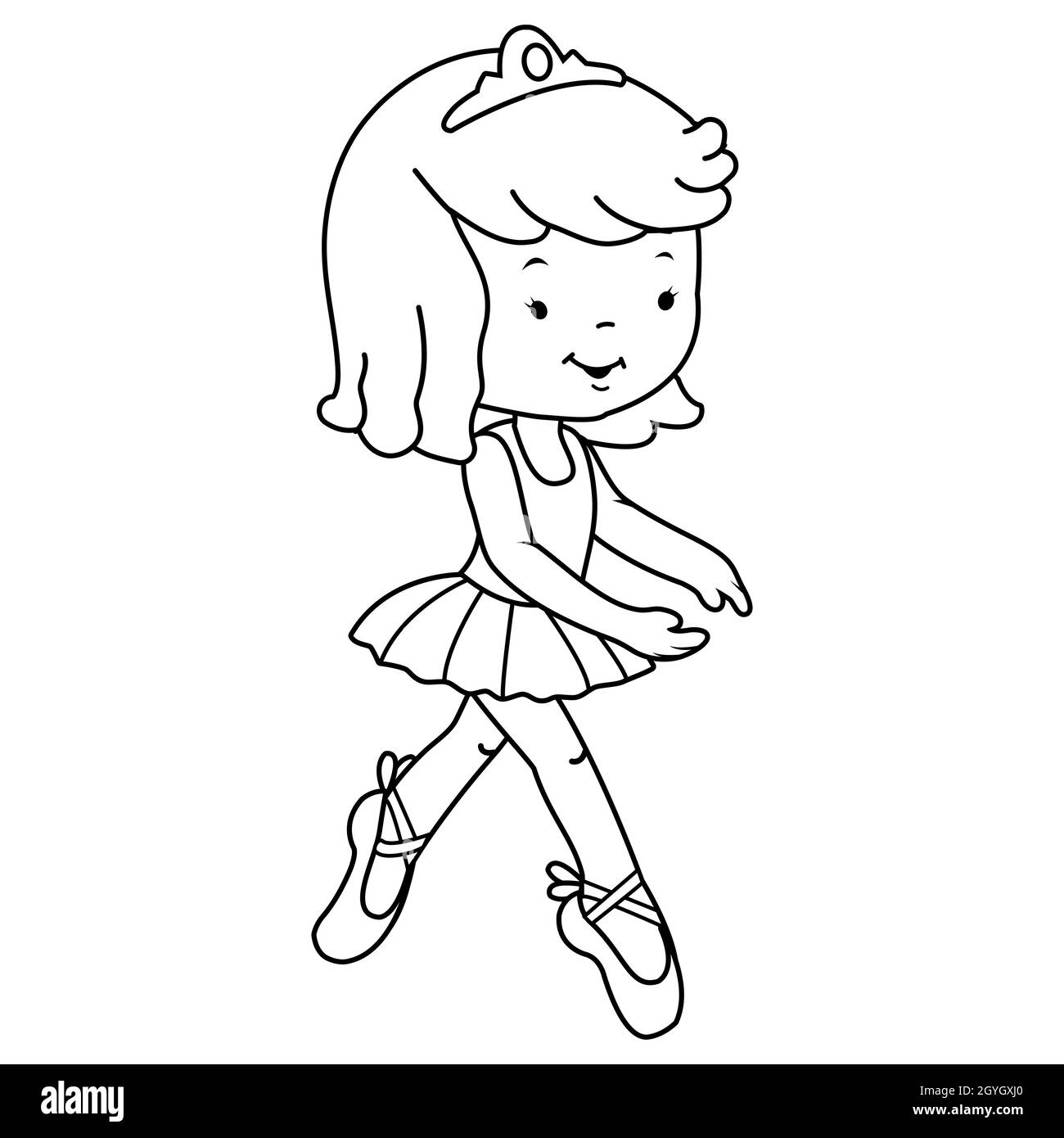 Ein niedliches Ballerina-Mädchen tanzt. Schwarz-Weiß-Malseite Stockfoto