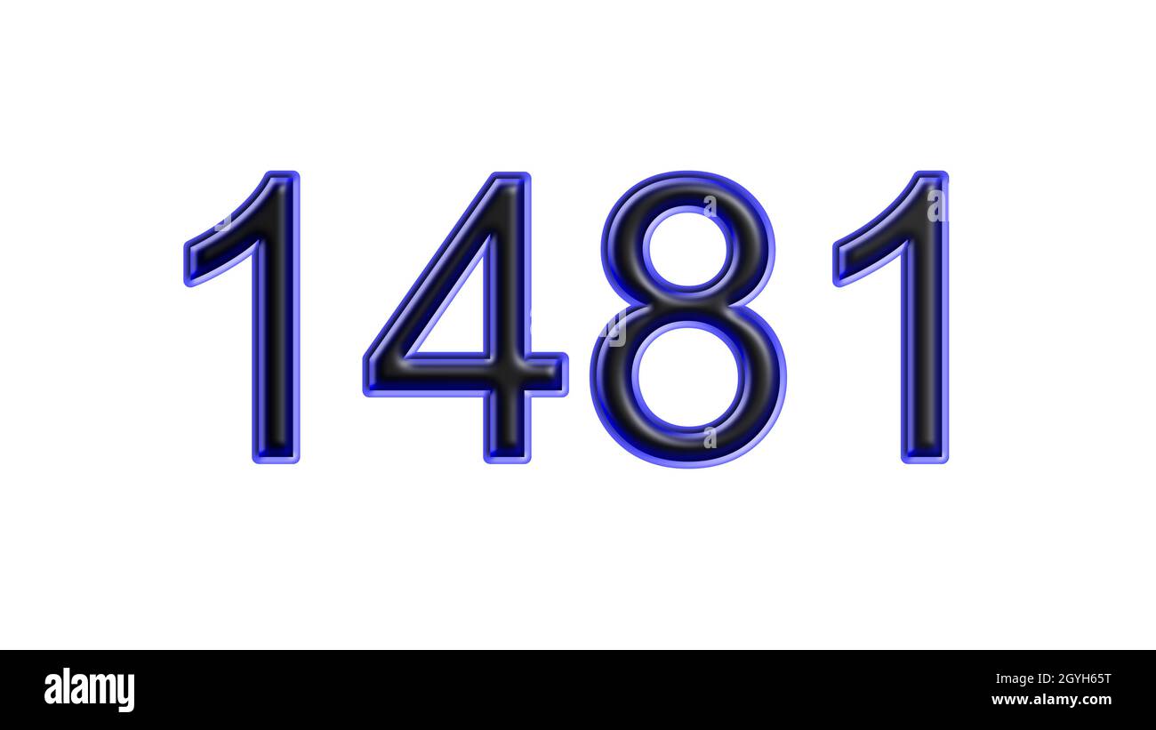Blauer 1481-number-3d-Effekt weißer Hintergrund Stockfoto