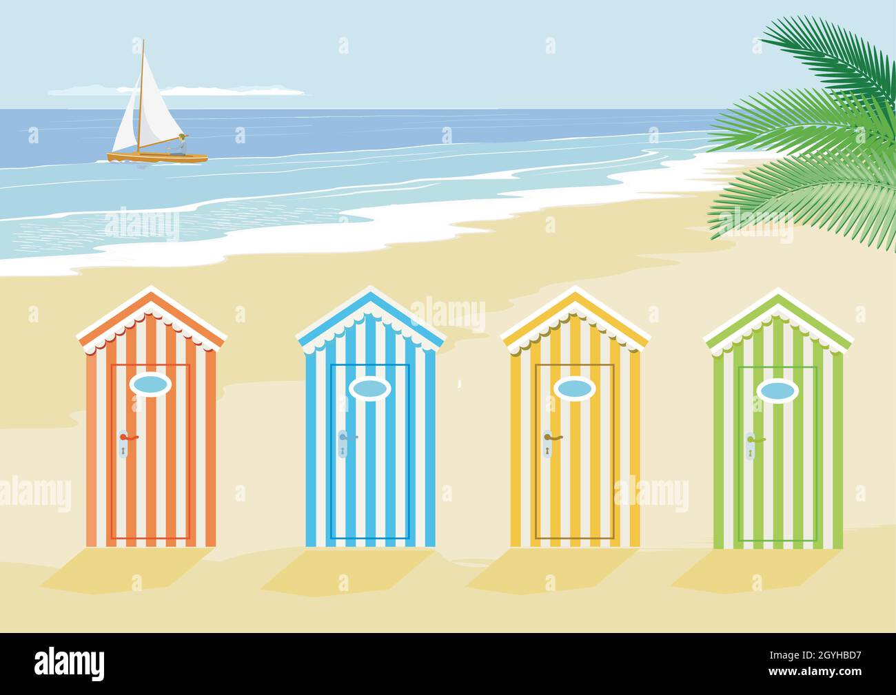 Urlaub am Strand, mit Meeresküste, Illustration, Stock Vektor