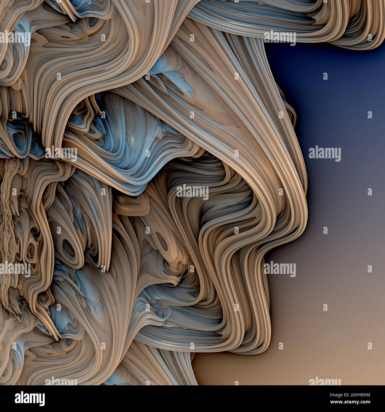 abstrakte 3d-Wellen. Blaue und beige Farben Stockfoto