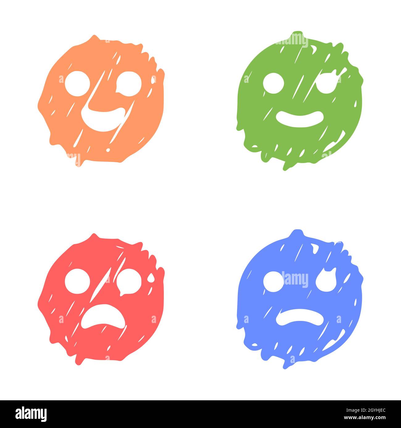 Set von positiven und negativen Emoticons im Doodle-Stil, Vektor-Clip-Art Stock Vektor