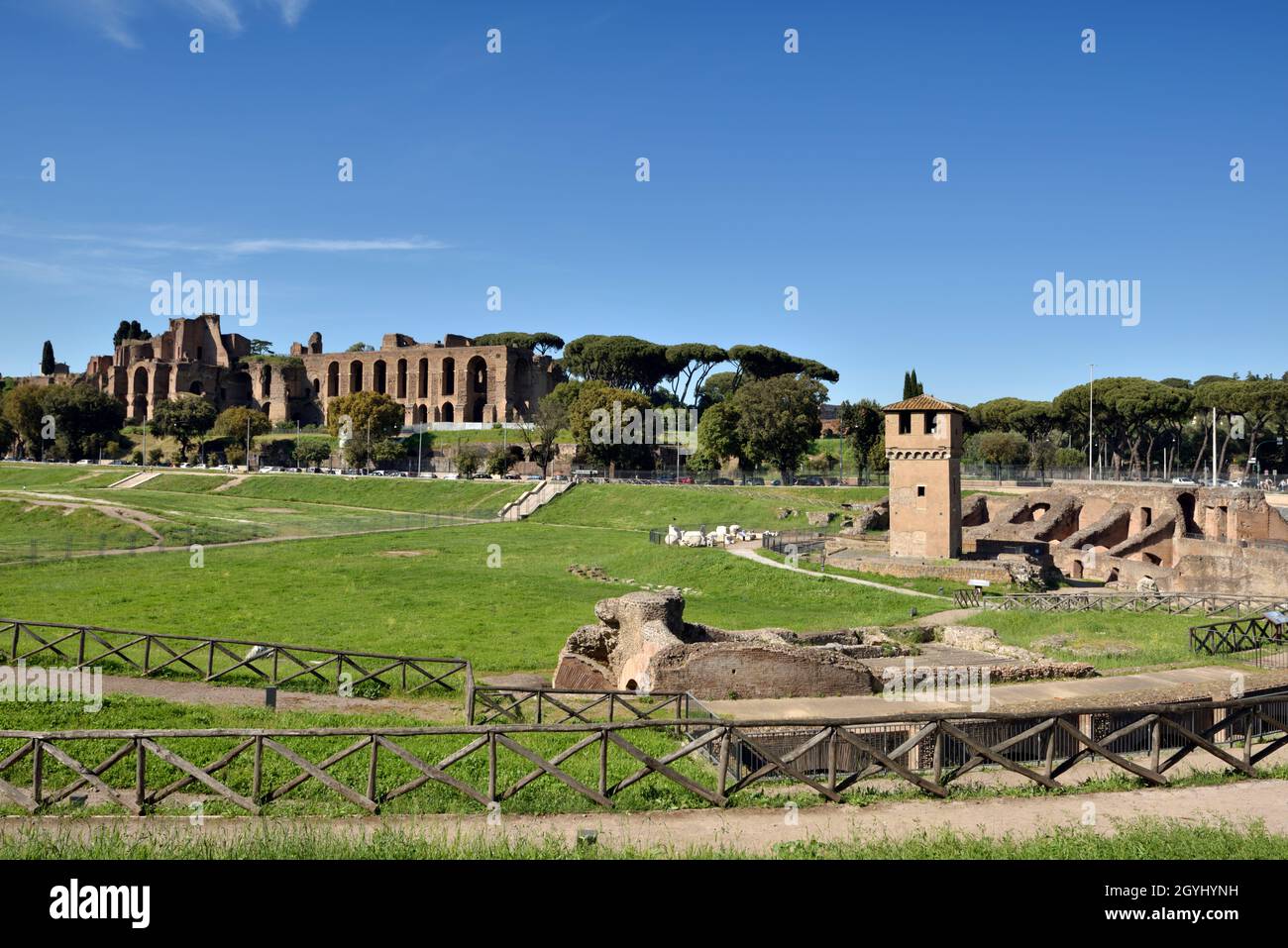 Italien, Rom, Circus Maximus und Palatin Stockfoto