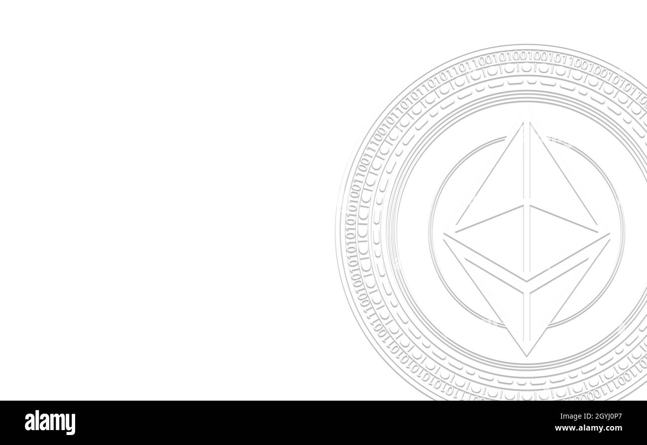 Weißes Ethereum (ETH)-Logo. Virtuelles digitales Krypto-Währungs-Zeichen auf weißem Hintergrund. Investitionskonzept Stockfoto