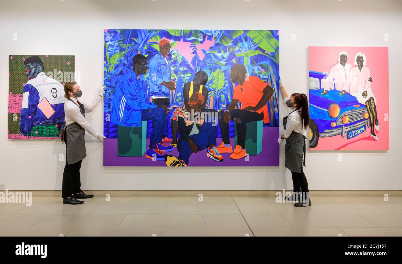 Christie's, London, Großbritannien. Okt. 2021. Christie's 1-54: Redefining the Trend, Histories in the Making kuratiert vom 9.-15. Oktober 2021. Bild: Jack Bell Gallery, Marc Padeu, Blue Night Romance, 2019. Nicht zum Verkauf. Quelle: Malcolm Park/Alamy Live News Stockfoto