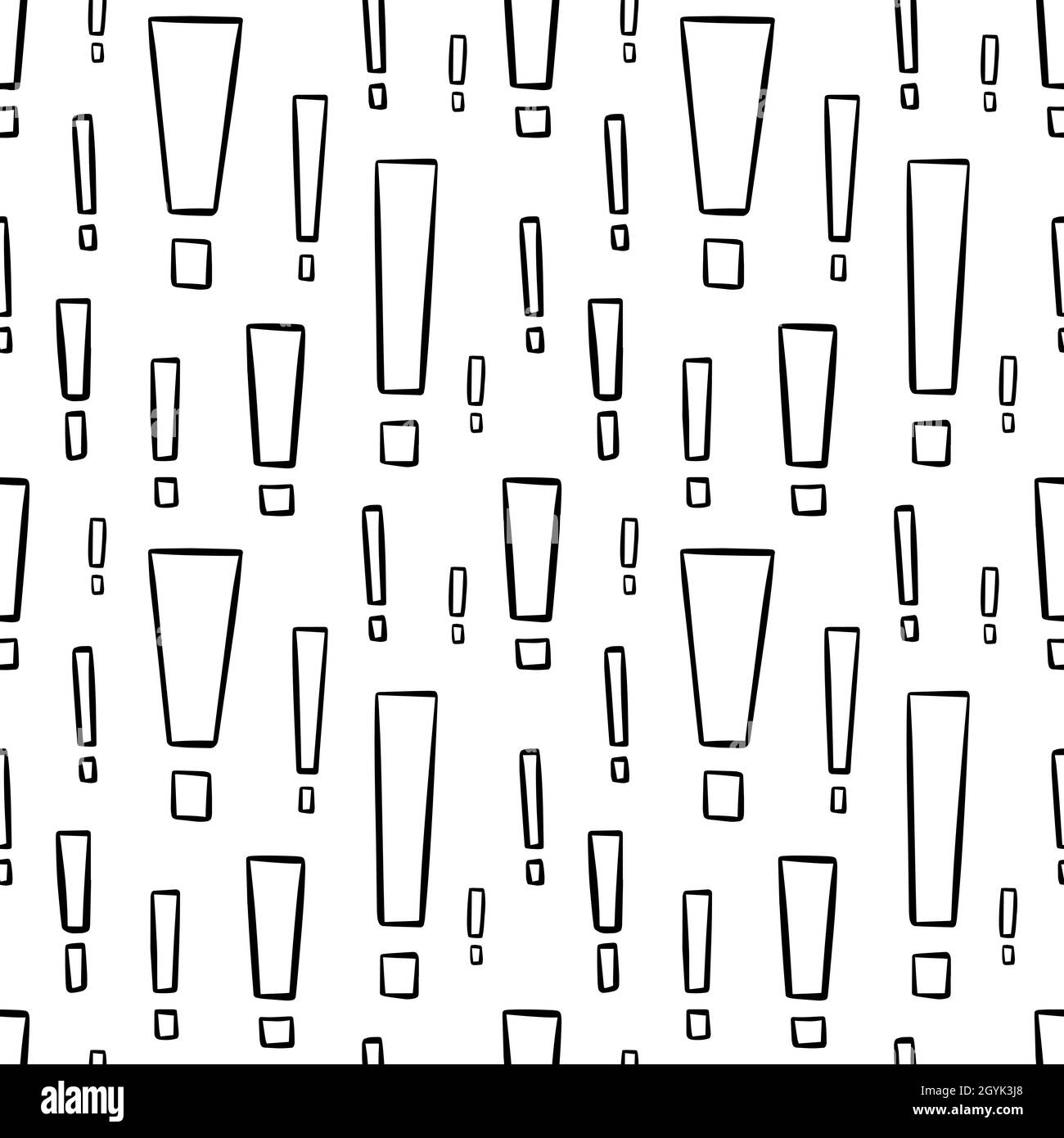 Ausrufezeichen nahtloses Muster. Handgezeichneter Doodle-Hintergrund. Vektorgrafik. Stock Vektor