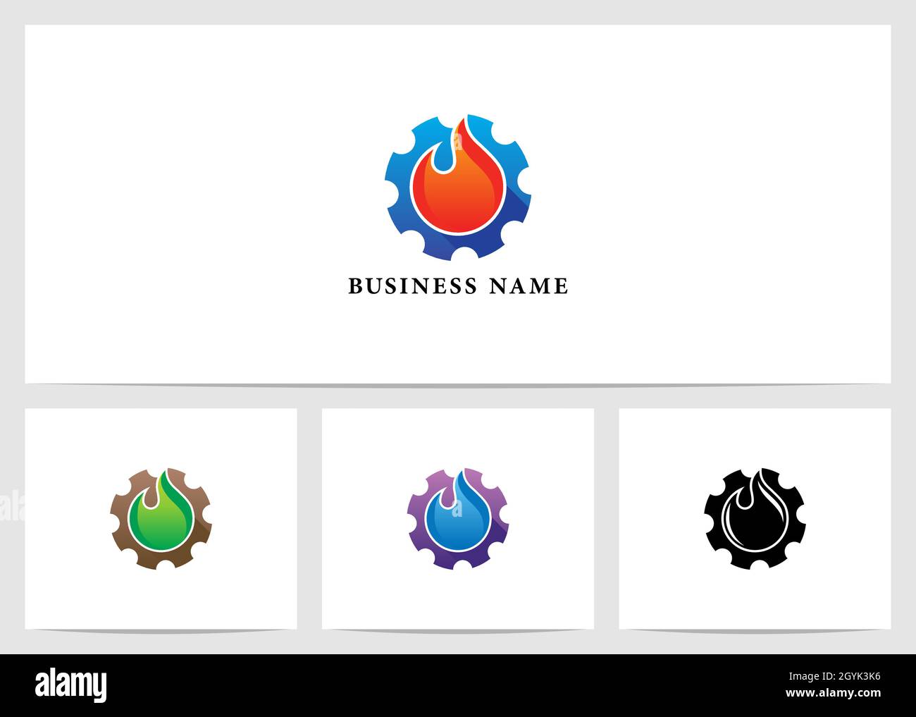 Fire On Gear Logo-Design Stock Vektor