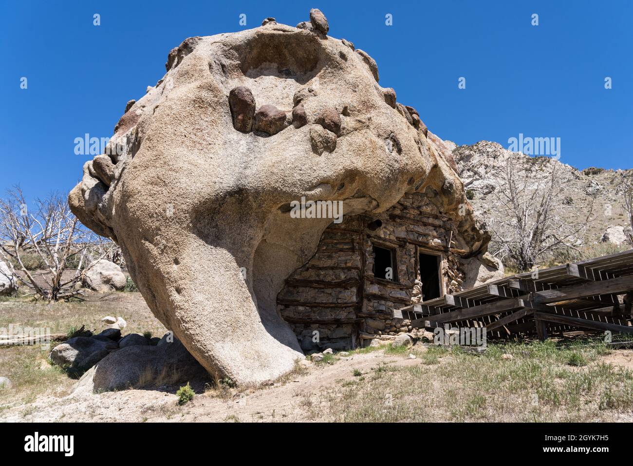 Die Felshütte in diesem großen Felsen wurde um 1900 in den Mineralbergen von Zentral-Utah gebaut. Stockfoto