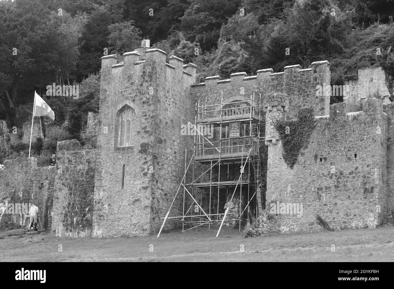 Ich bin eine Berühmtheit Gwrych Castle, die Vorbereitungen laufen gut, da das Schloss für ITV umgewandelt wird Ich bin eine Berühmtheit Holen Sie mich hier mit Ant und Dec zum zweiten Mal in Folge Stockfoto