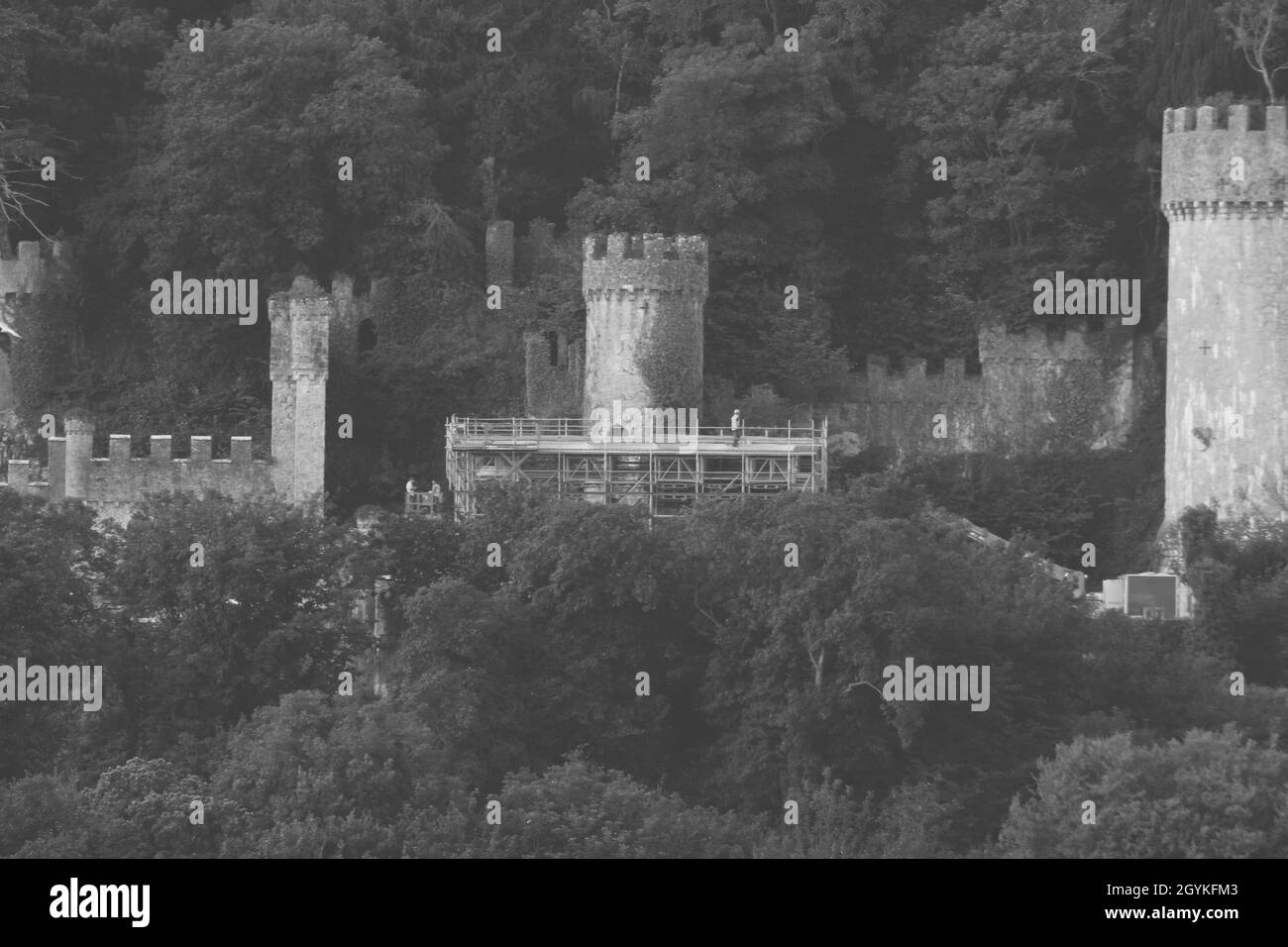 Ich bin eine Berühmtheit Gwrych Castle, die Vorbereitungen laufen gut, da das Schloss für ITV umgewandelt wird Ich bin eine Berühmtheit Holen Sie mich hier mit Ant und Dec zum zweiten Mal in Folge Stockfoto