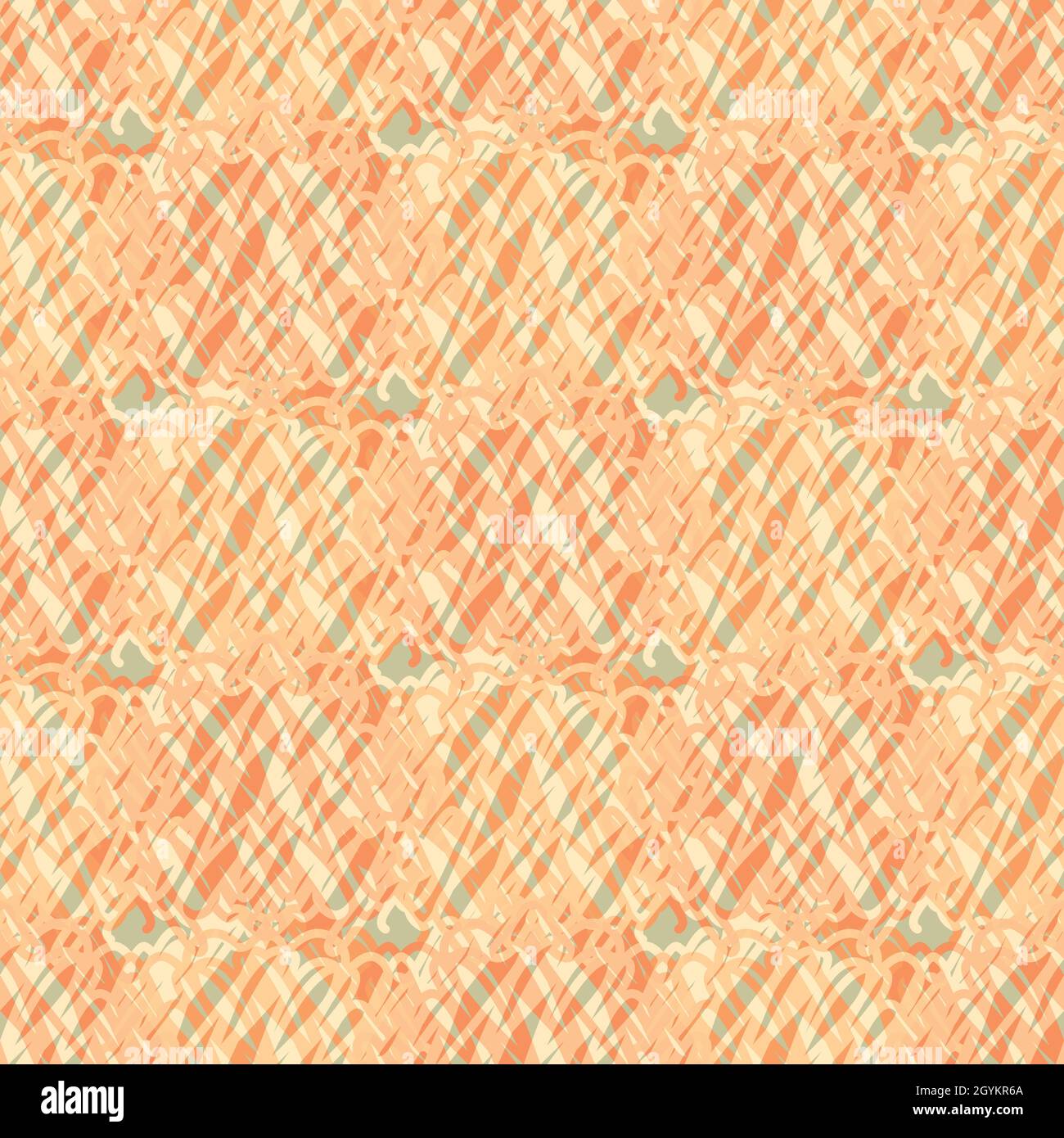 Abstrakt gestrickt Vektor Muster Textur Hintergrund. Orangefarbener Hintergrund mit unregelmäßigen Schleifen aus Häkelgarn. REPEAT mit gekritzelter Struktur Stock Vektor