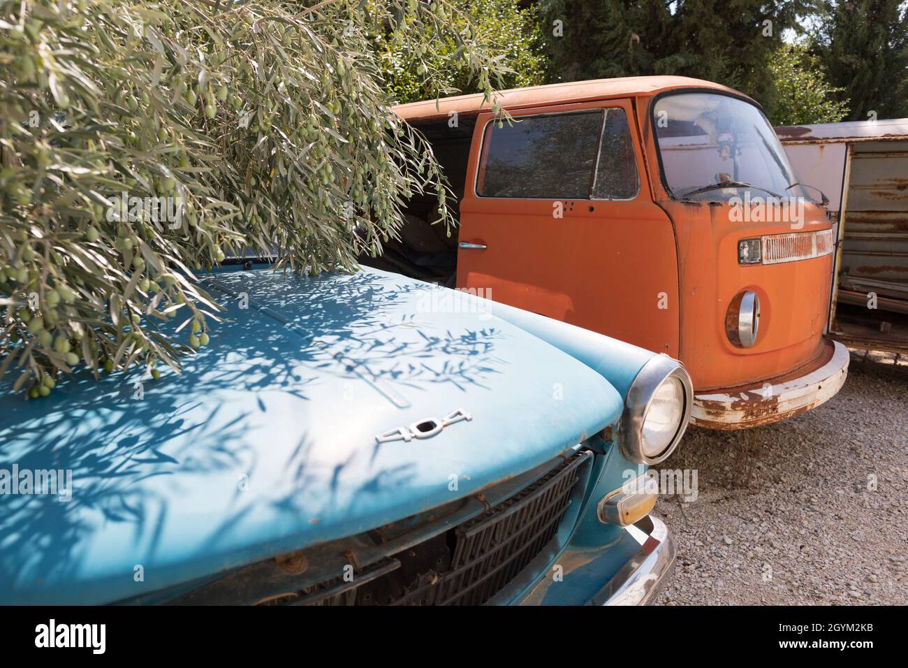 VW Cars Schrott-Werft Peloponnes Griechenland Stockfoto
