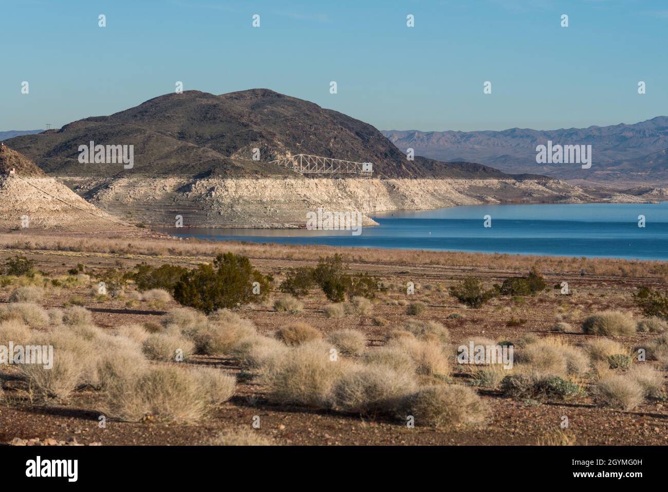 Eine Wassermessstation der Southern Nevada Water Authority auf Saddle Island am Lake Mead, Nevada. Stockfoto