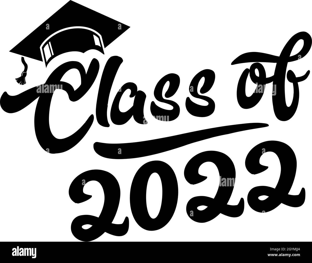 Beschriftung Klasse 2022 für Begrüßung, Einladungskarte. Text für Abschlussdesign, Glückwunschveranstaltung, T-Shirt, Party, Abitur oder College-Abschluss Stock Vektor