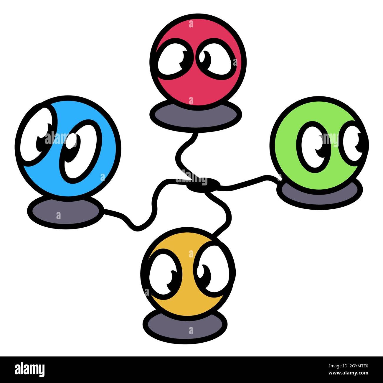 Spieler vier Link Cartoon Farbe Zeichnung, Vektor-Illustration, horizontal, über weiß, isoliert Stock Vektor