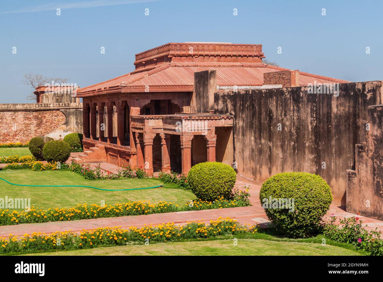 Diwan-E-Aam (Hall of Public Audiences) in der antiken Stadt Fatehpur Sikri, Bundesstaat Uttar Pradesh, Indien Stockfoto