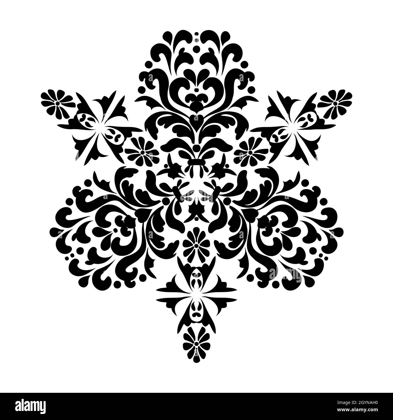 Stilisierte Damastblumen. Orientalisches Arabeske Ornament. Vintage-Barock-Ornament. Schwarz und Weiß. Orientalisches Muster. Für Schablone, Tattoo, Intarsien Stock Vektor